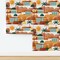 Retro Mid Century Sunset Palm Trees Desert Springs Custom Removable Wallpaper by Spoonflower Peel & Stick Wallpaper 2FT Wide